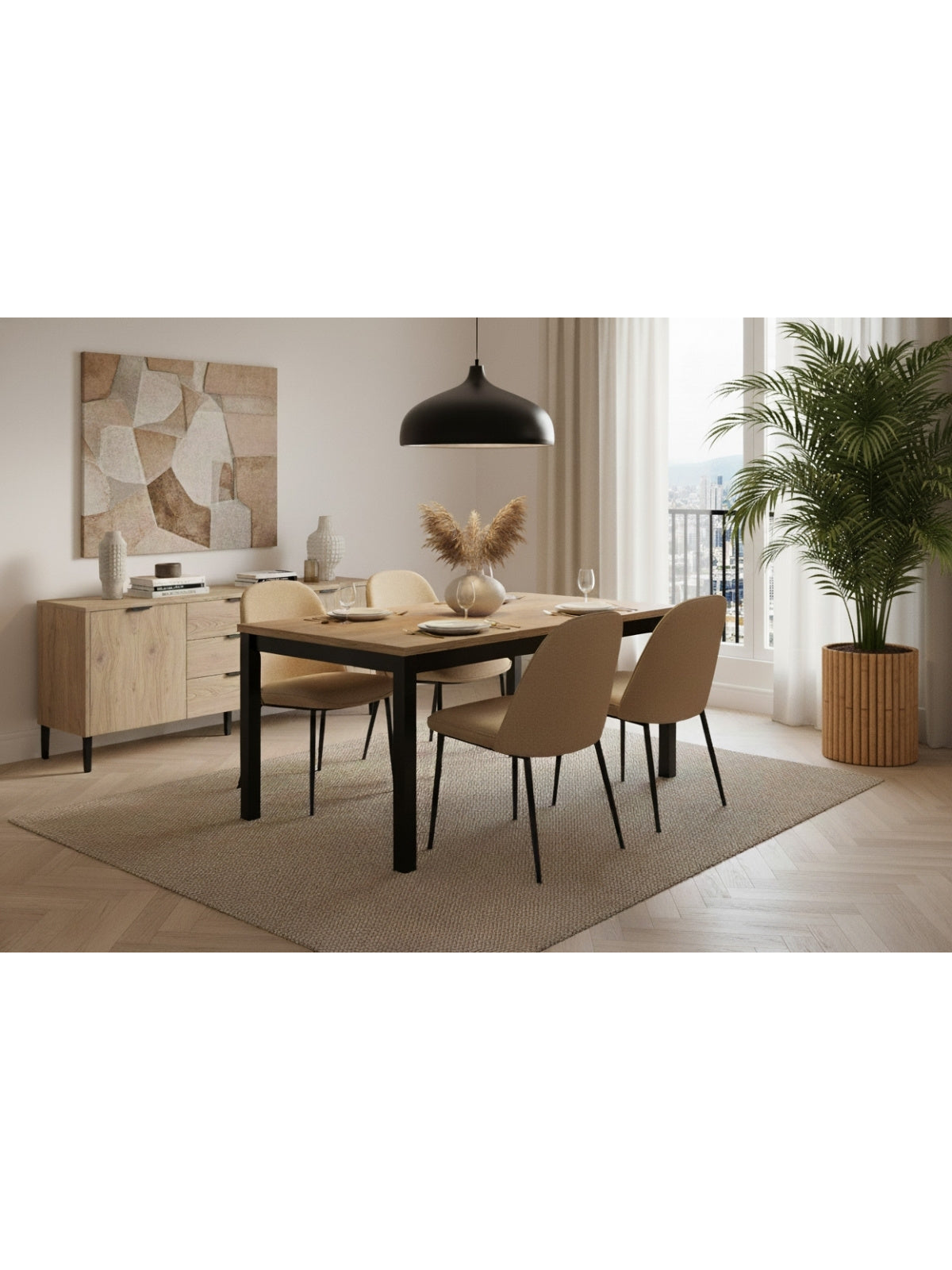 Rozkladací stôl Werona 140-220x80 cm dub wotan s čiernymi nohami, pohľad na stôl