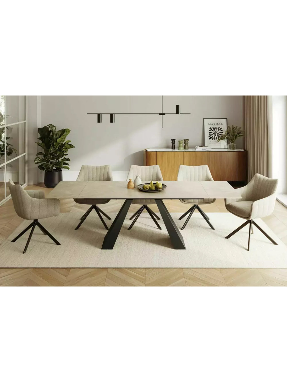 Rozkladací stôl Zanivo 160-240x90 cm krémová mramorová doska, čierne kovové nohy, moderný štýl