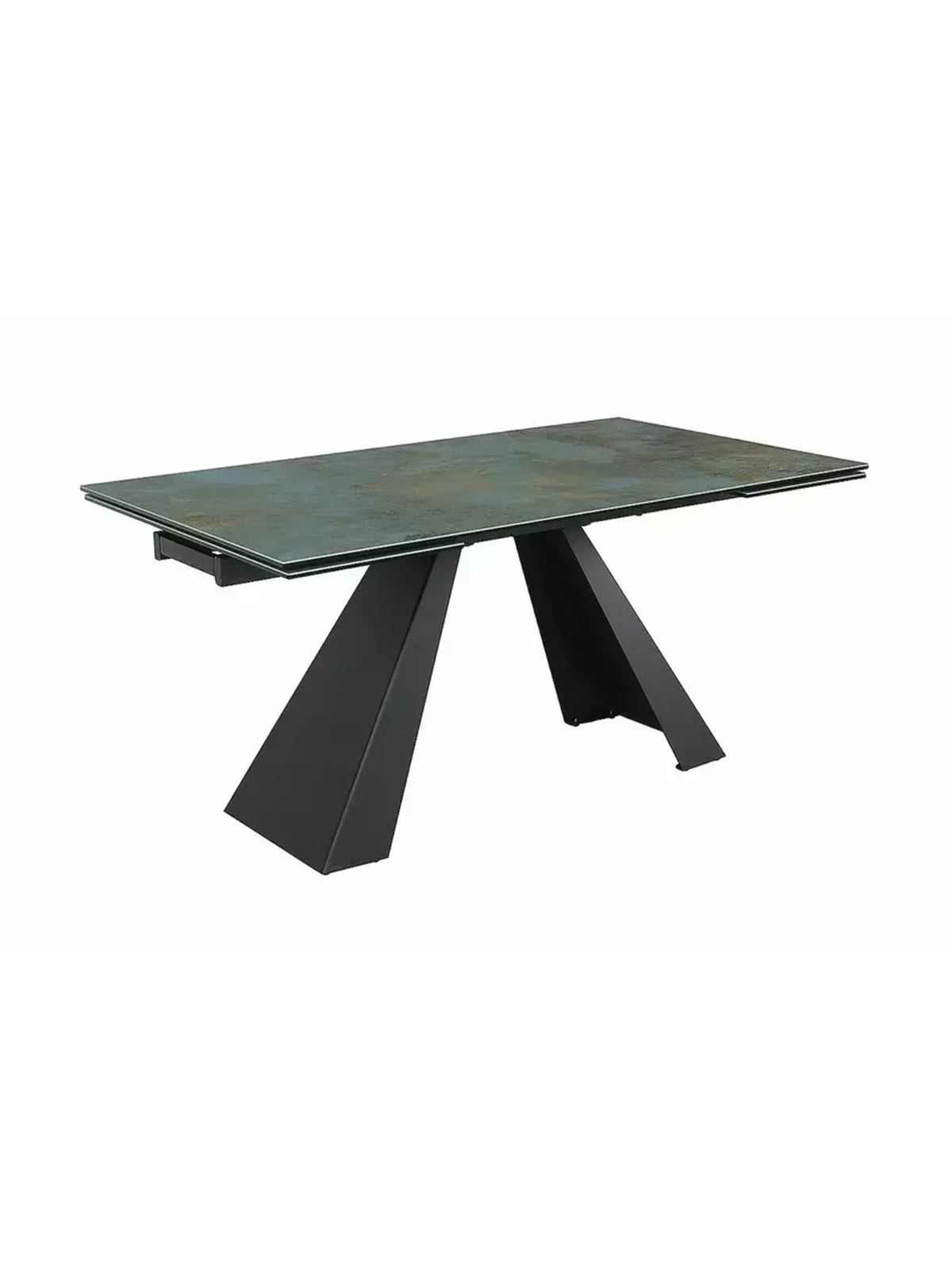 Rozkladací stôl Zanivo 160-240x90 cm s tyrkysovým keramickým mramorovým povrchom a čiernymi kovovými nohami