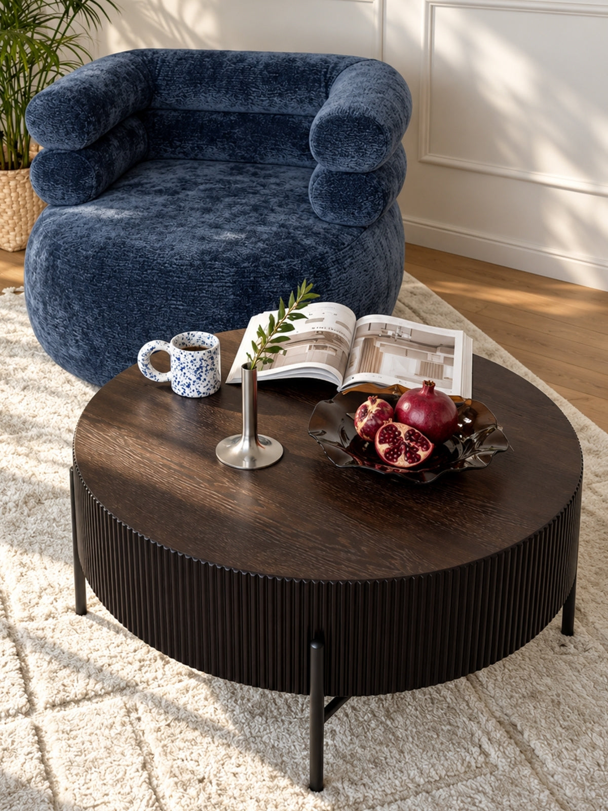 Stolík kawowy Corbi 80 cm do obývacej izby - Tmavý orech / čierny mat