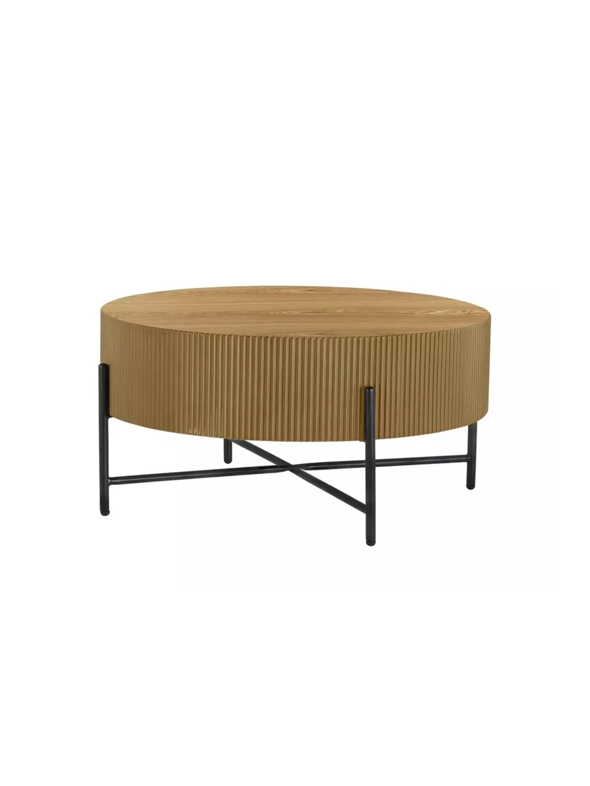 Okrúhly konferenčný stolík Corbi 80 cm dub čierny matný kovový rám