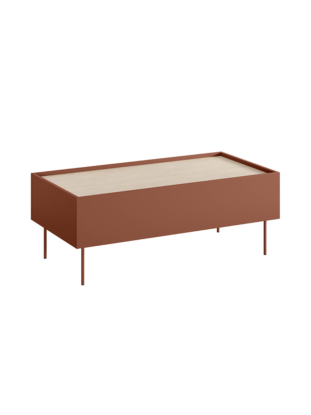 Konferenčný stolík Desin 120 cm ceramic red mat s dubovým vrchom Nagano a dvoma zásuvkami