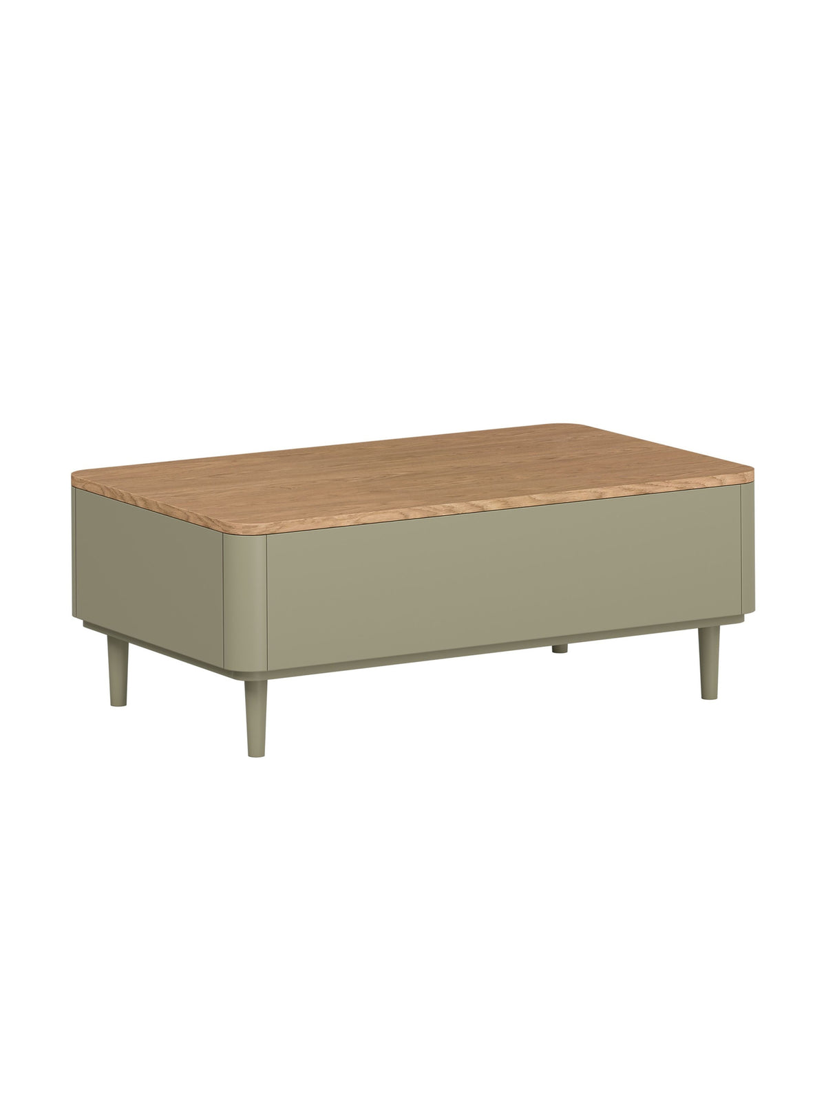 Konferenčný stolík Elivo 100 cm s zásuvkami, olivový eukalyptus, dub baltic dune doska