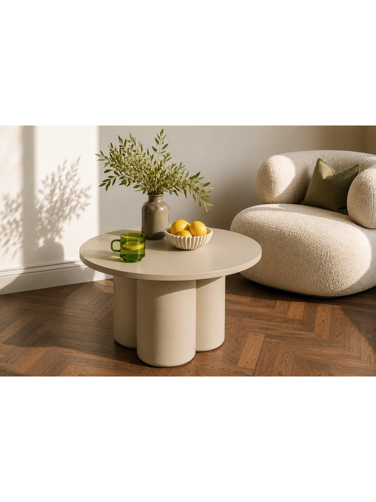 Stolík kawowy okragly Cylindus 80 cm - tmavý béžový