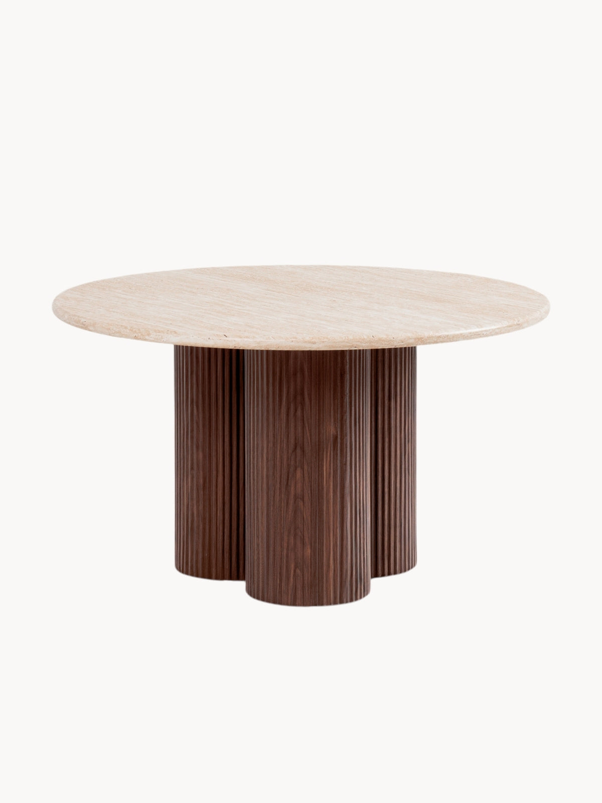 Stolík kawowy okragly Massia 80 cm do obývacej izby - Travertín / Orech