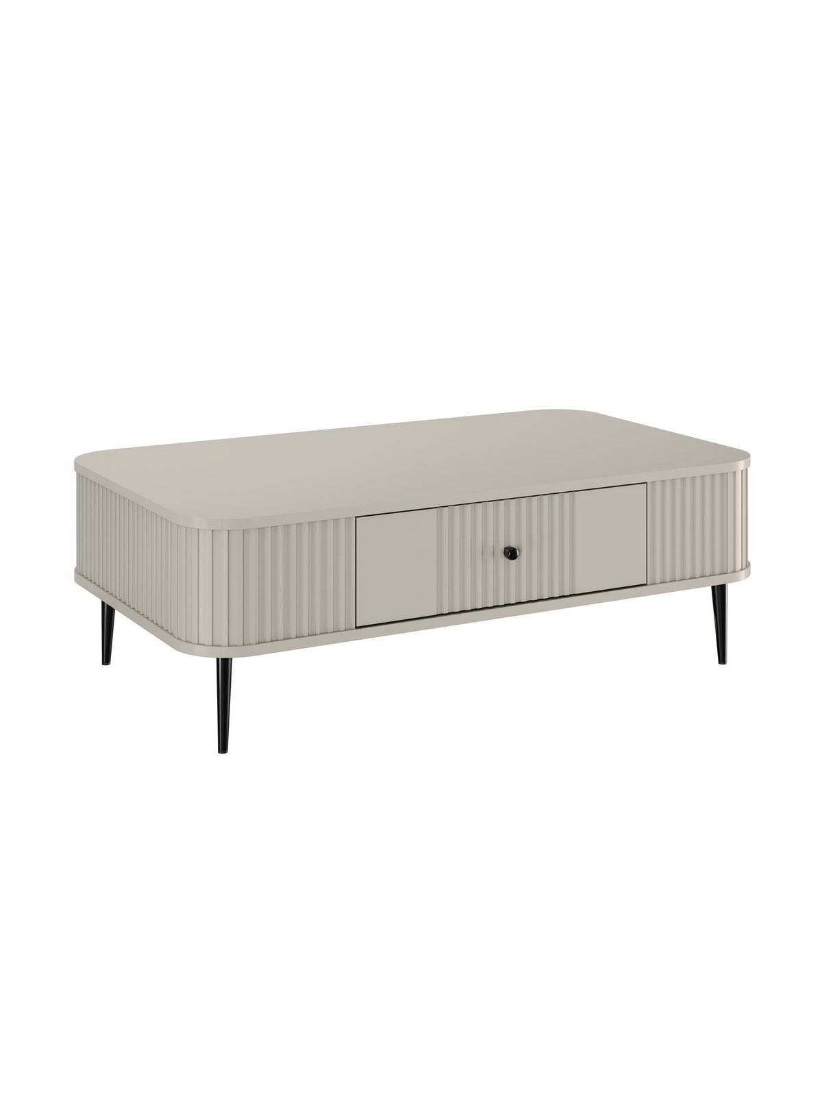 Konferenčný stolík Vesper 103x60 cm kašmír s čiernymi priamymi nohami a ryhovaným čelom zásuvky