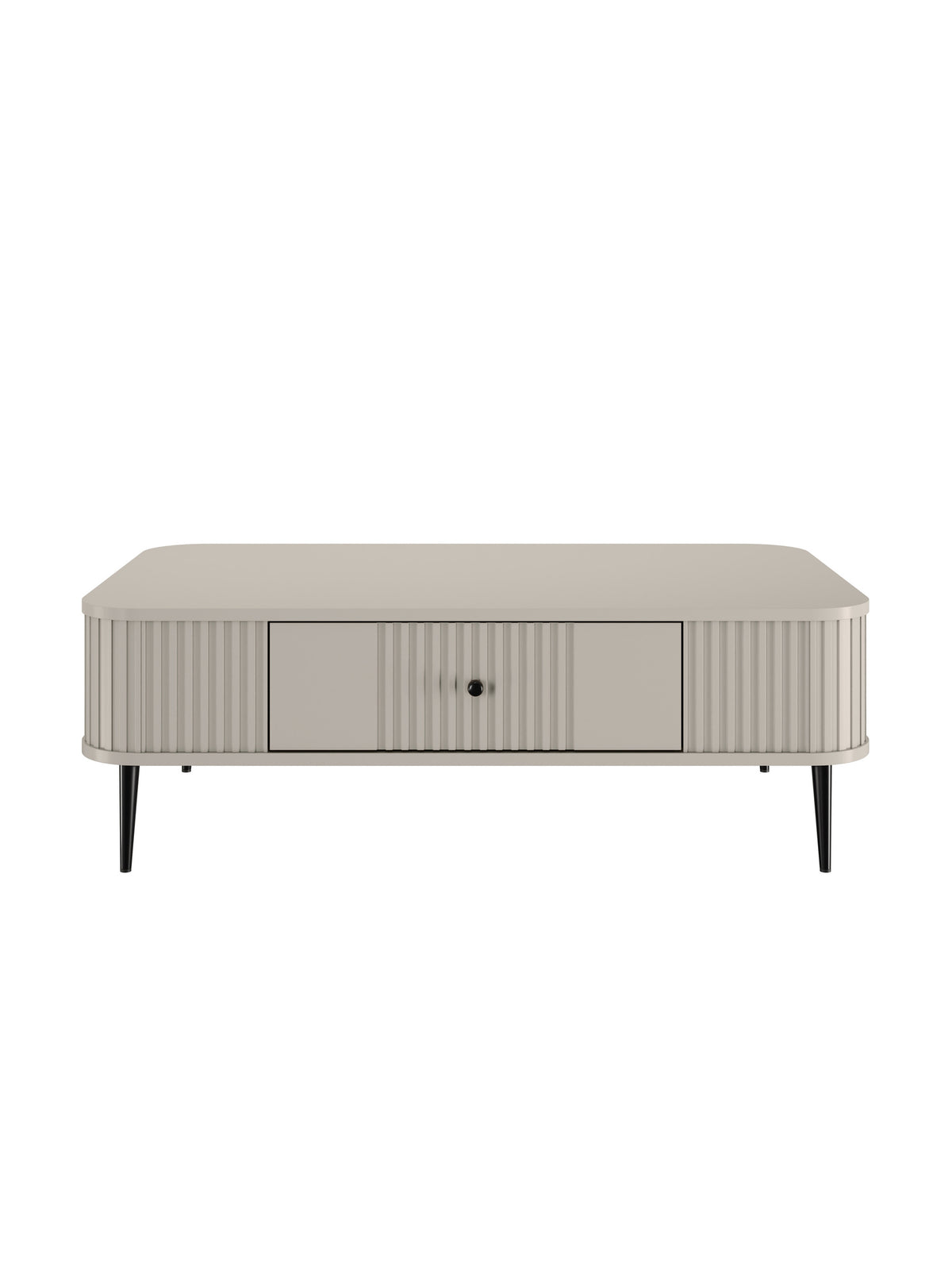 Kávový stolík Vesper 103x60 cm so zásuvkou kašmír s čiernymi nohami, pohľad spredu