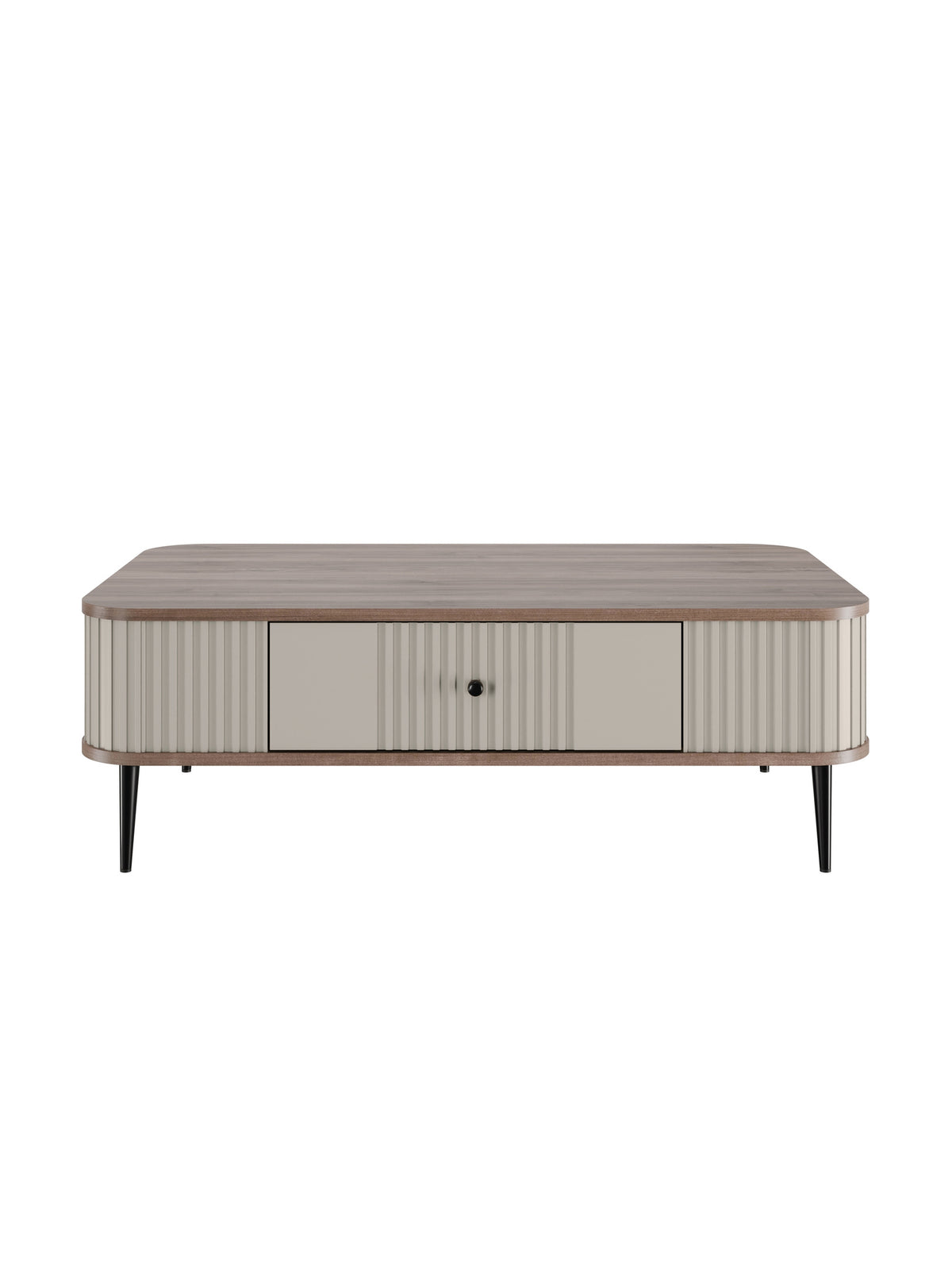 Konferenčný stolík Vesper 103x60 cm s zásuvkou, kasmírový predný diel, orechová doska, čierne nohy