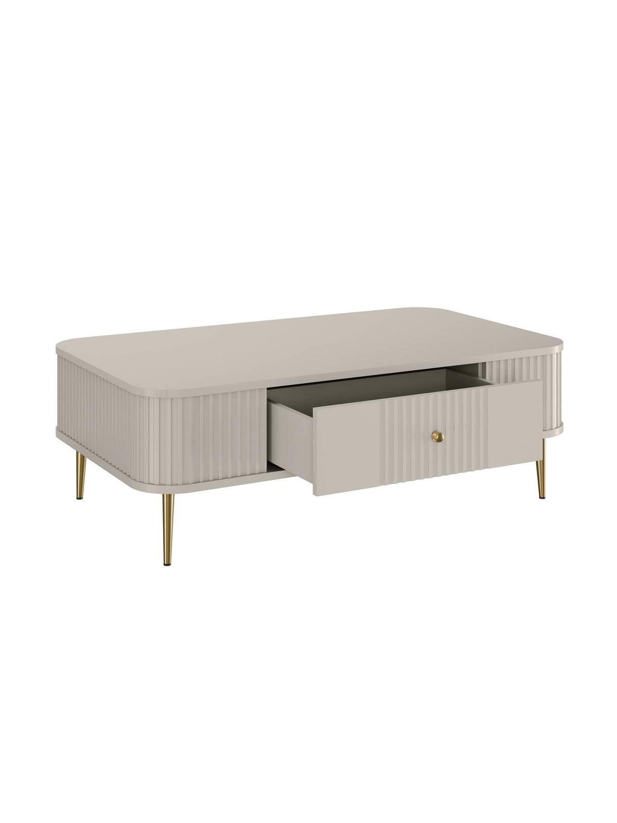 Konferenčný stolík Vesper 103x60 cm kašmírový s jednou otvorenou zásuvkou a zlatými nohami