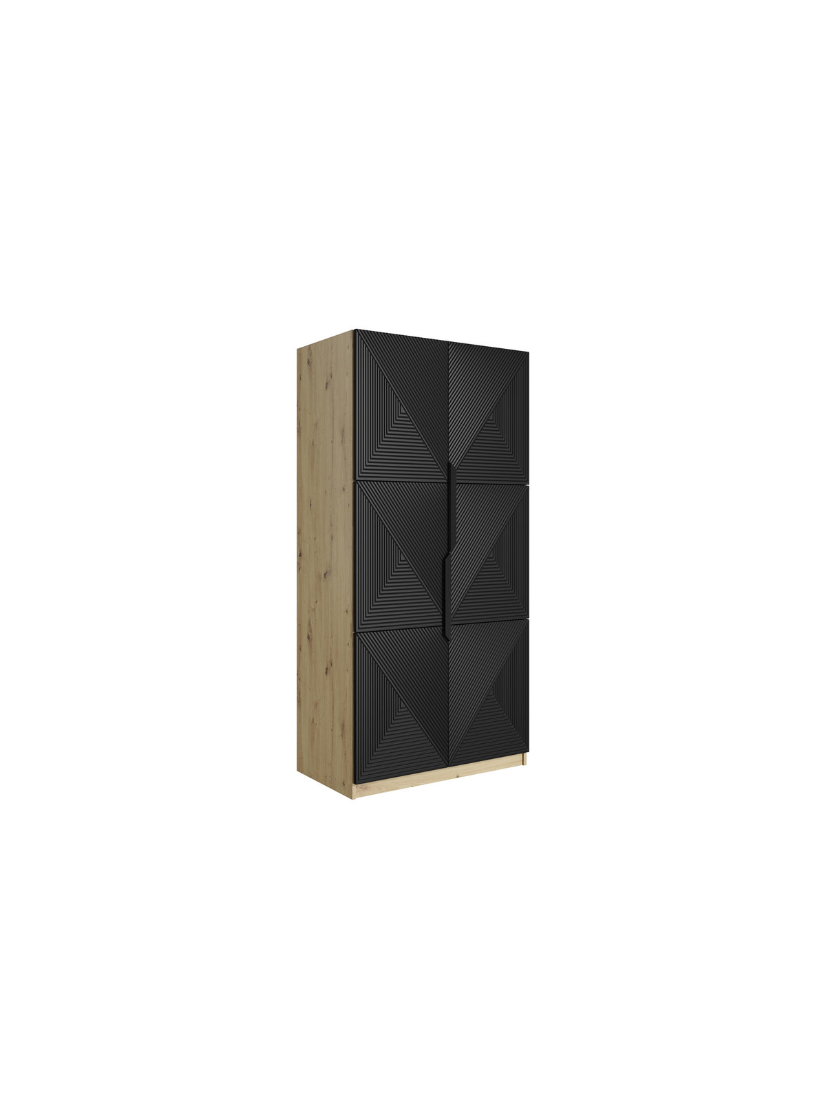 Skriňa Asha 100 cm s frézovaným frontom i metalowymi uchwytami- artisan / Čierny mat / čierny úchyty