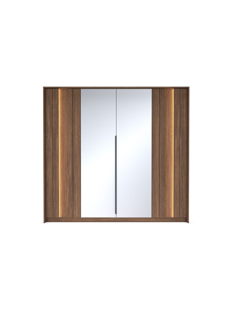 Skriňa Flaro 223 cm so zabudovaným LED osvetlením, dub dunin, štyri dvere so zrkadlom