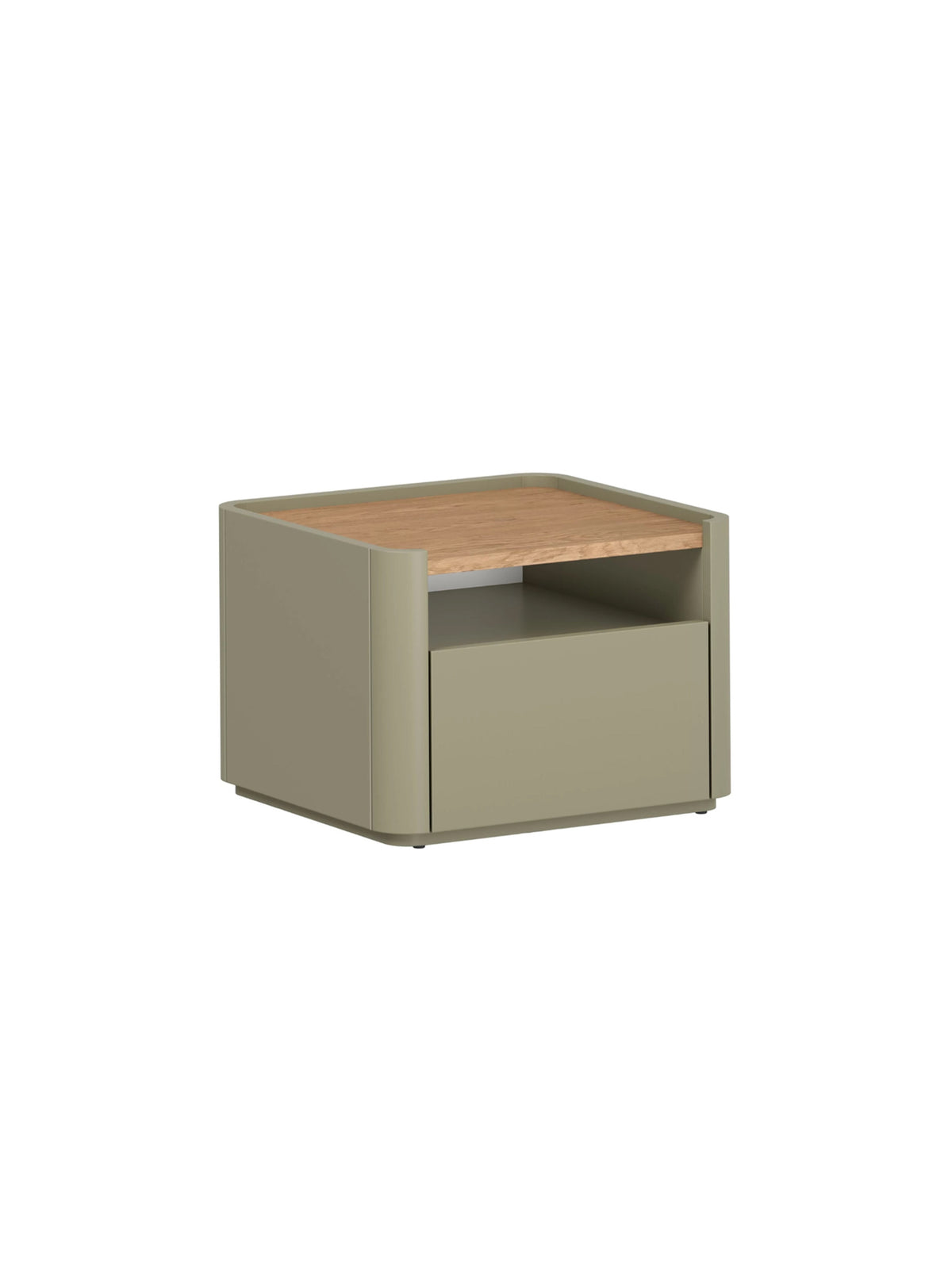 Nočný stolík Elivo 50 cm v eukalyptovej farbe s doskou dub baltic dune a jednou zásuvkou
