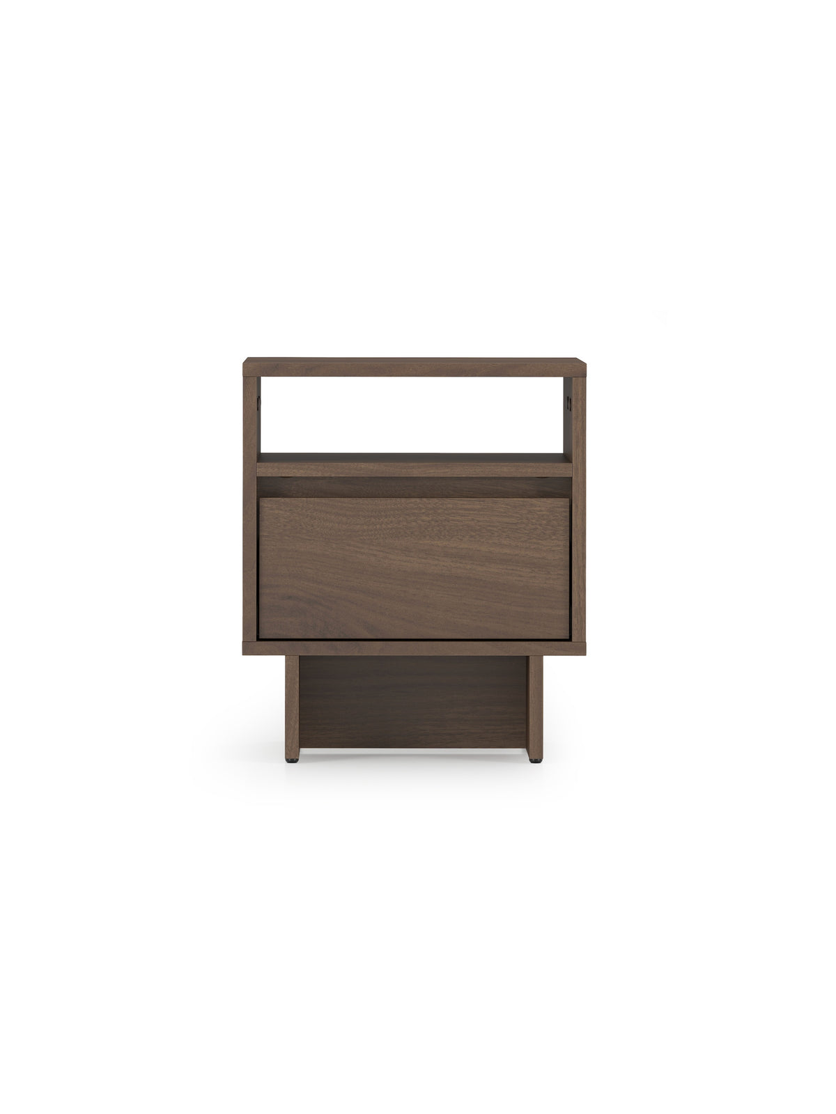 Nočný stolík Zolia 40 cm oriešok elegant s zásuvkou na podstavci, pohľad spredu
