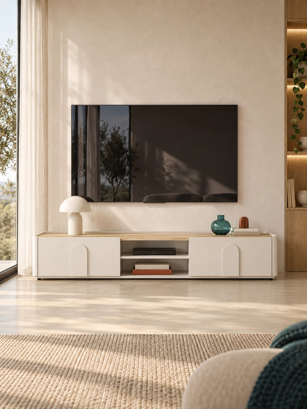 TV skrinka Amilio 220 cm z szuflada - kašmír / Dub olejowany / úchyty kašmír