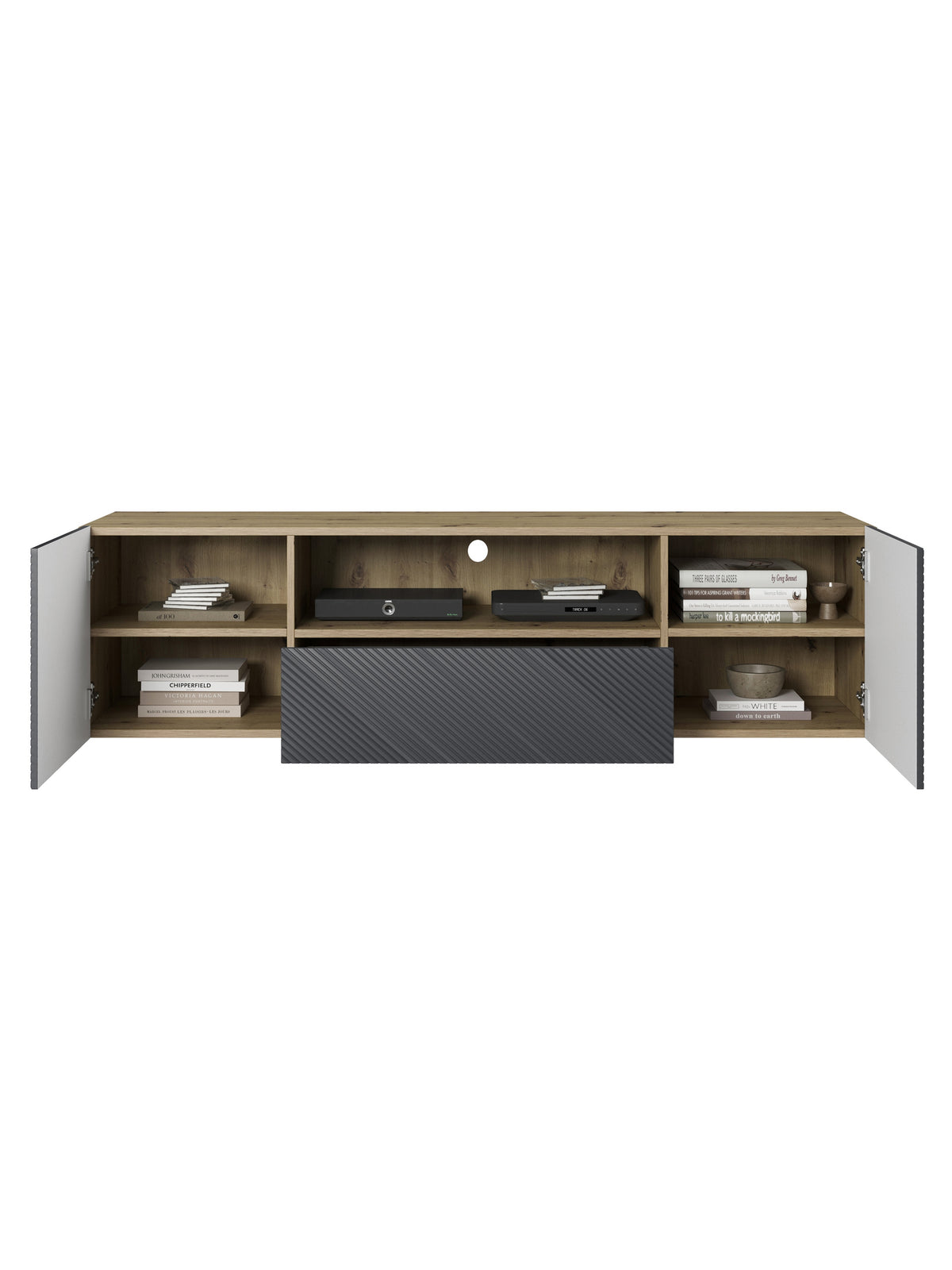 TV skrinka Asha 167 cm závesná z szuflada i wneka - artisan / rivier stone mat