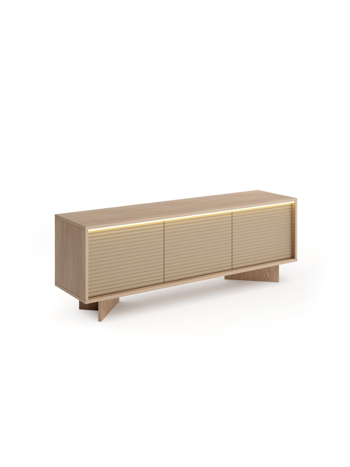 RTV skrinka Erini 154 cm s tromi dverami bolivar natural s cappuccino ryhovanými dvierkami