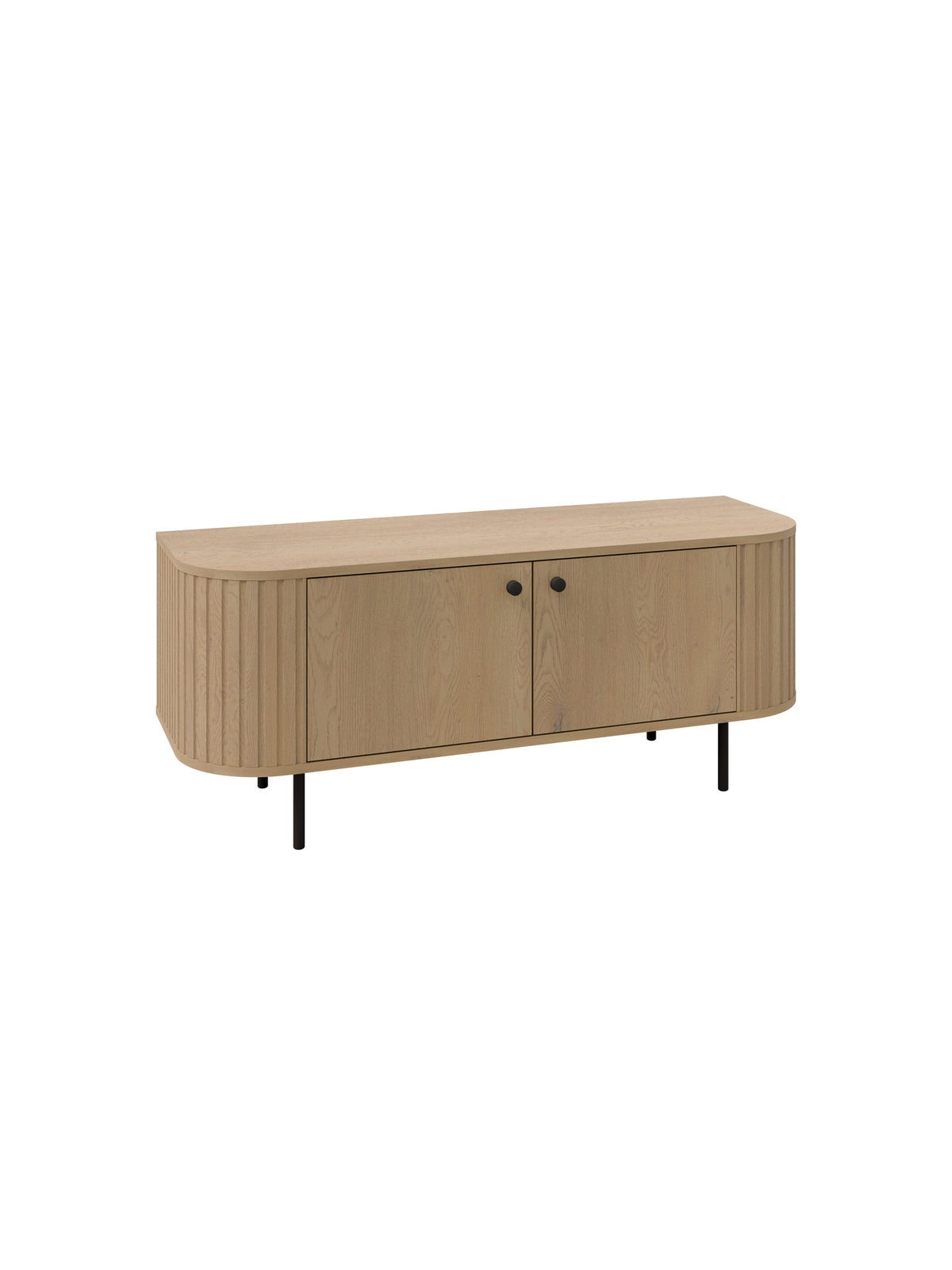 TV skrinka Lento 120 cm dub cremona s čiernymi kovovými nohami a ryhovanými dverami
