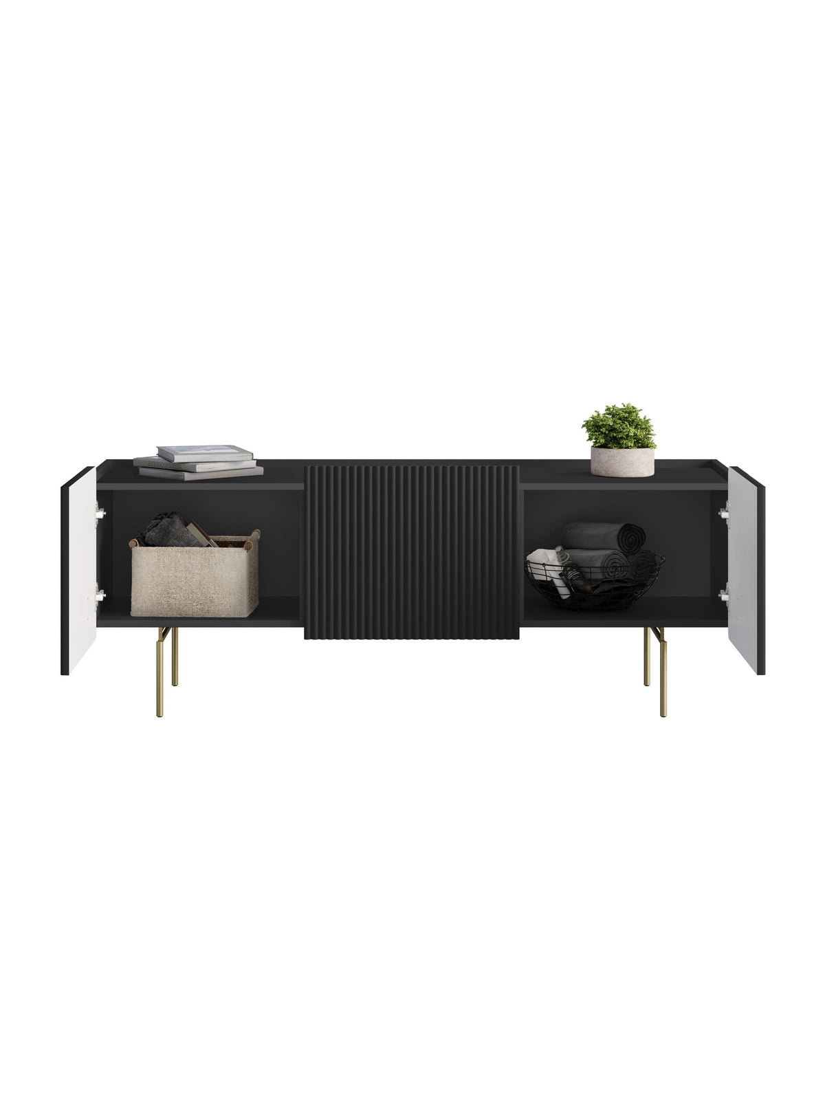 TV skrinka Malmi 150 cm - Čierny mat / zlote nozki