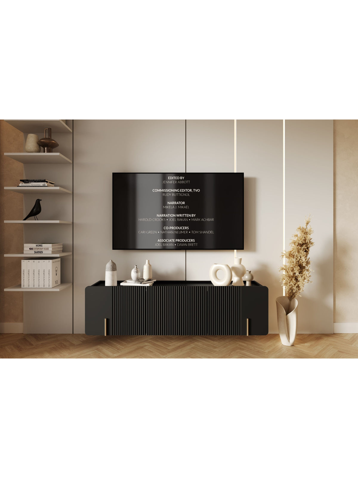TV skrinka Malmi 150 cm závesná - Čierny mat / zlaté