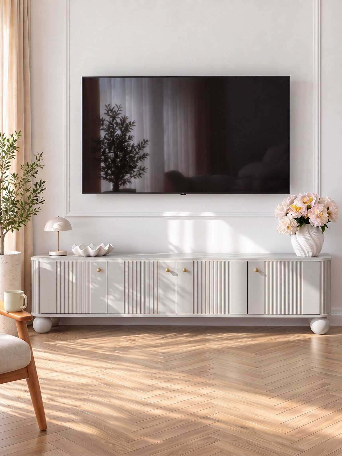 TV skrinka Vesper 4D 187 cm - kašmír / zlote úchyty / nožičky kule