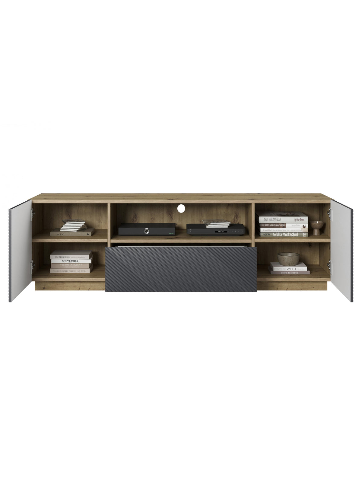 TV skrinka z szuflada Asha 167 cm - artisan / rivier stone mat