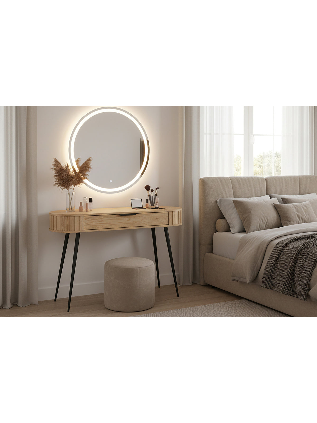 Toaletný stolík Luvio 120 cm v farbe dub cremona s čiernymi kovovými nohami a jednou zásuvkou