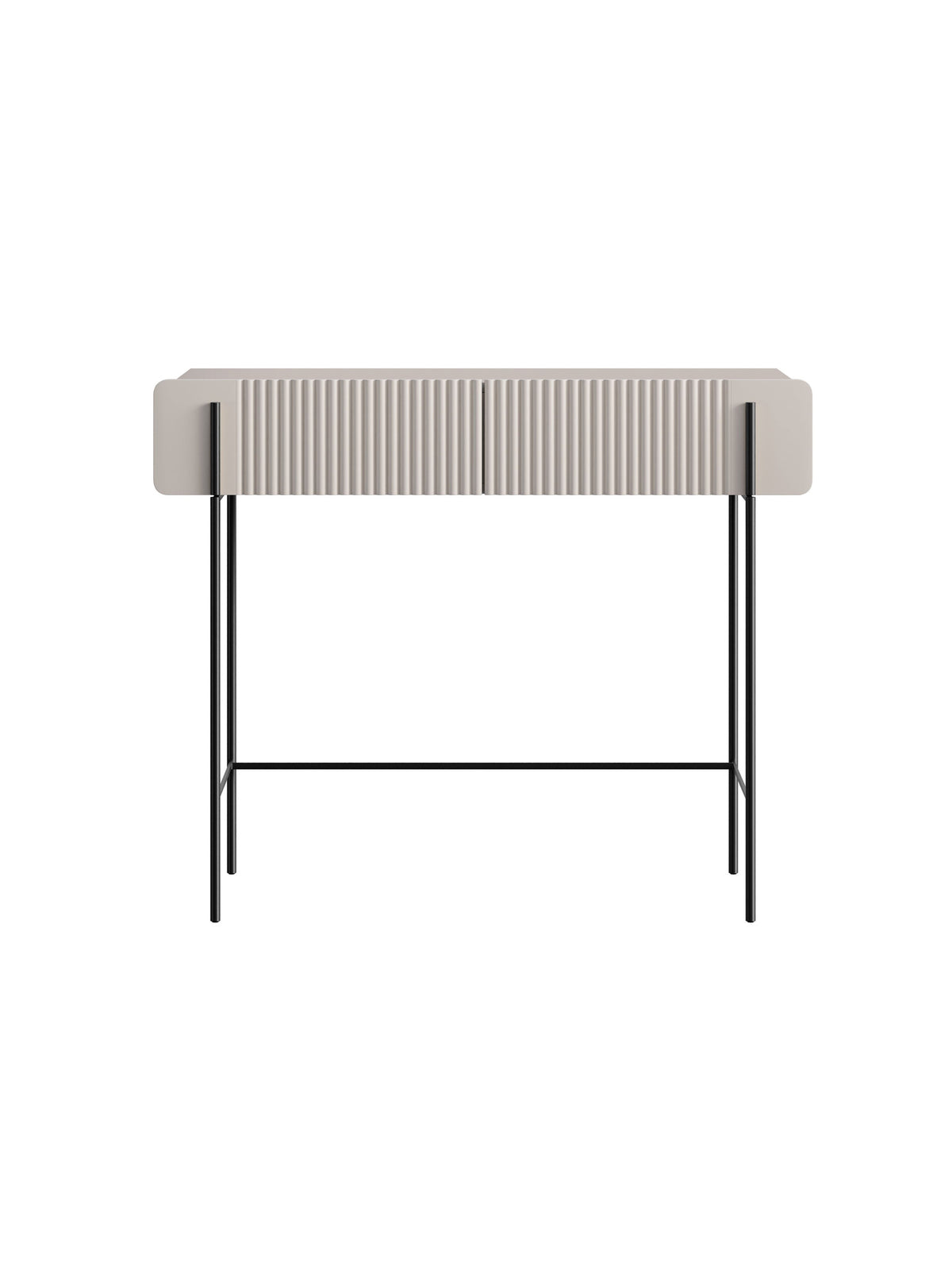 Toaletka Malmi 100 cm kaszmir z czarnymi metalowymi nóżkami, ryflowany front, widok z przodu