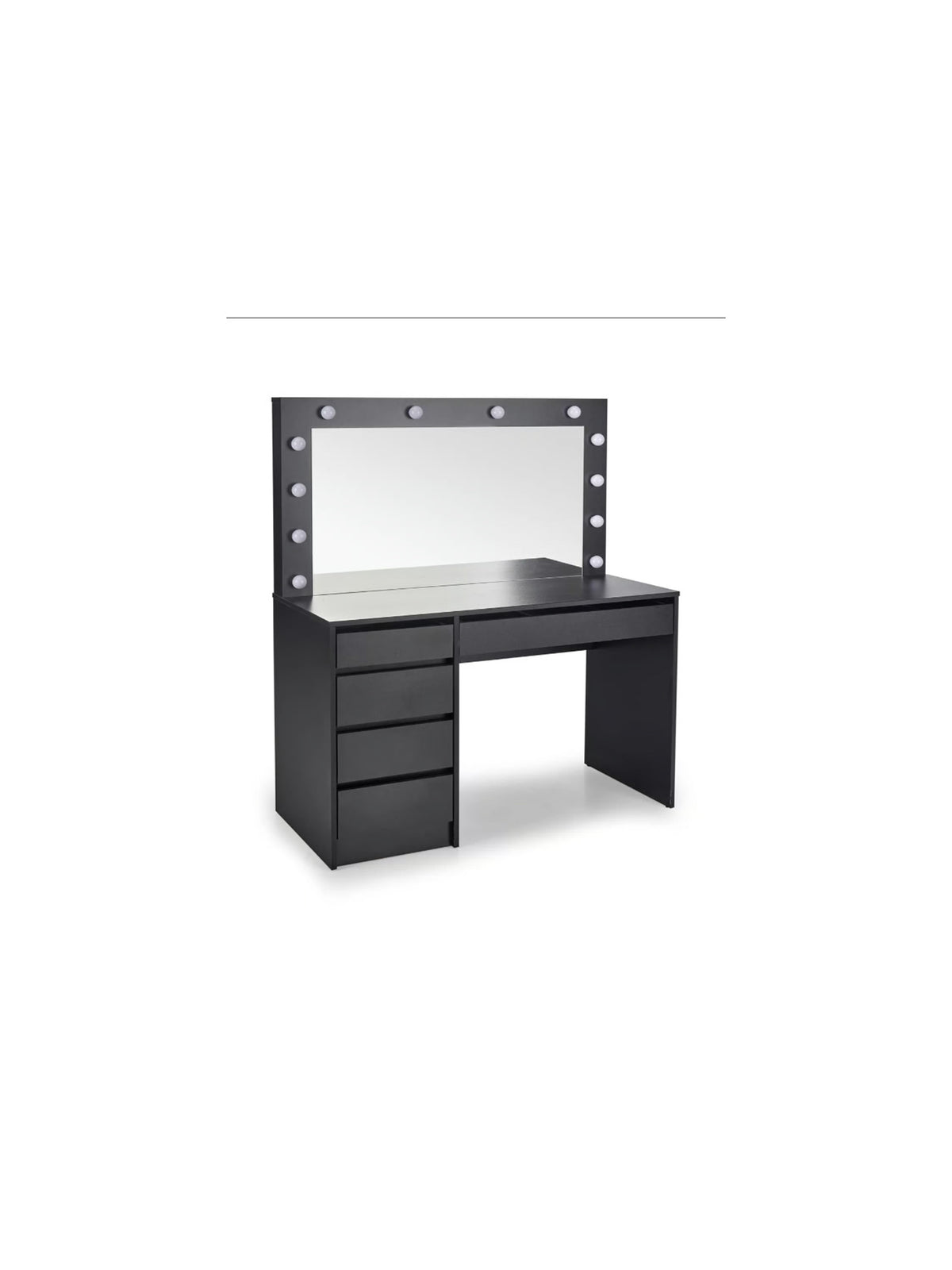 Toaletka Velinio XL 120 cm czarna z 5 szufladami i oświetleniem LED