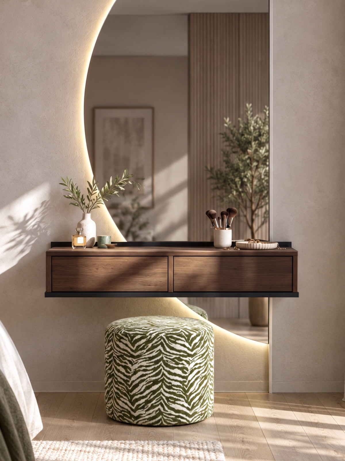 Toaletný stolík závesné Zenar 100 cm so zásuvkami - Orech elegant / Čierny