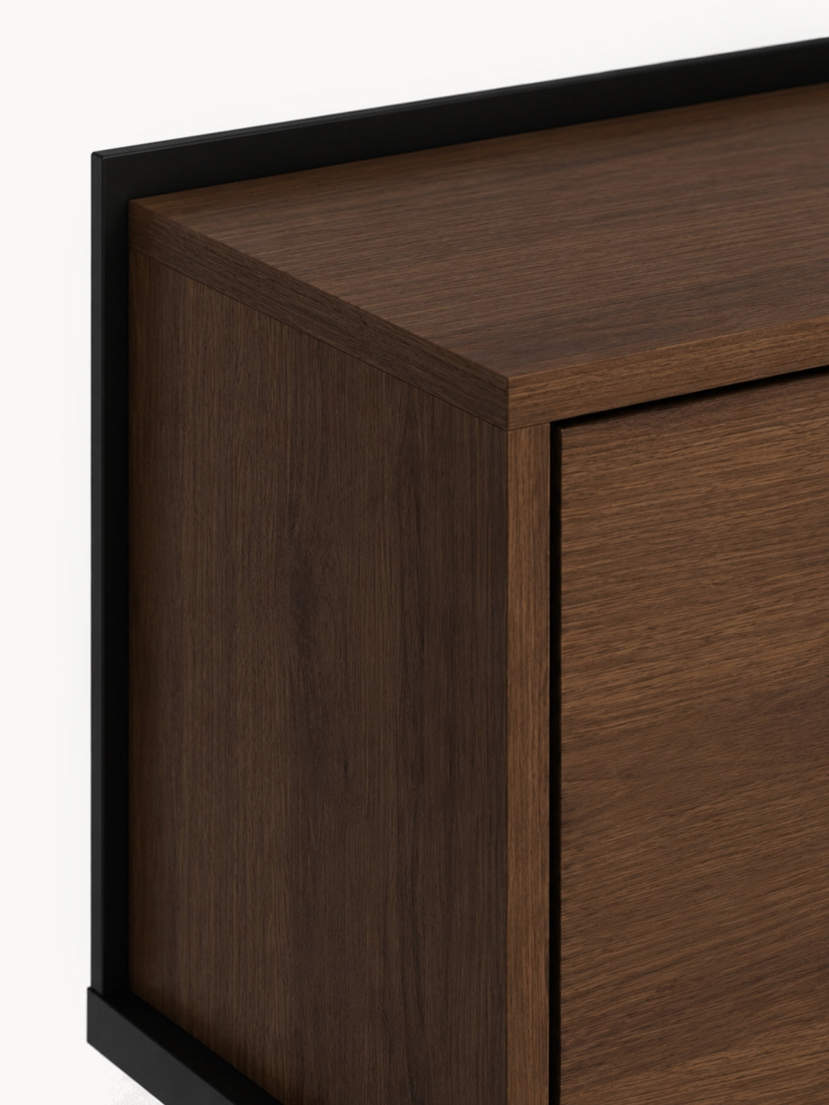 Toaletka Zenar 100 cm orech elegant s čiernymi kovovými nohami, detail rohu