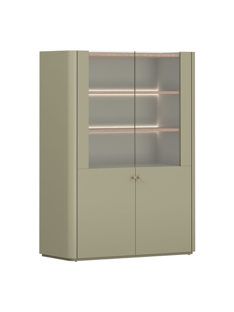 Vitrína Elivo 100 cm s dvoma dverami v farbe eukalyptus s doskou dub baltic dune