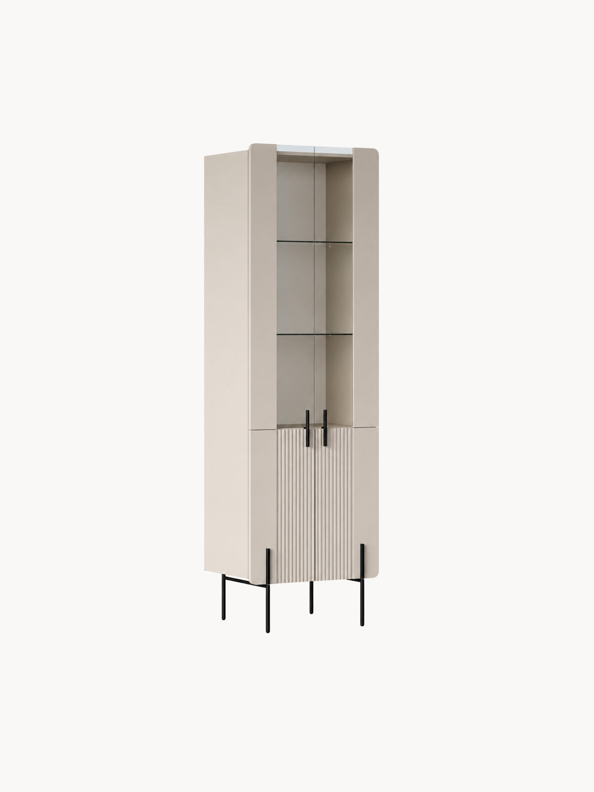 Vitrína Malmi 60 cm štvordverová - kašmír / čierny nozki