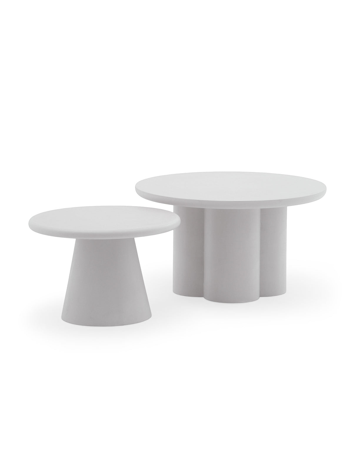 Súprava moderných okrúhlych konferenčných stolíkov Clav 60 cm a Cylindus 80 cm svetlosivej farby