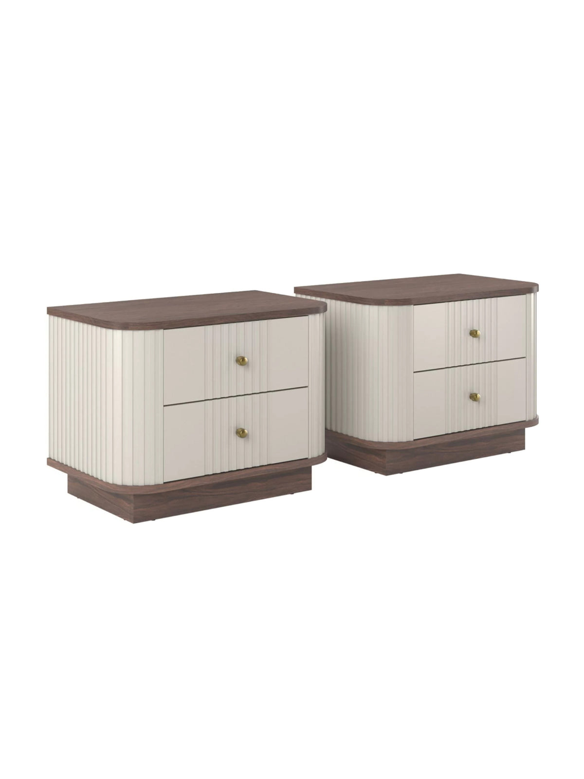 Set nočných stolíkov Vesper 56 cm kašmírové s orechovou doskou a zlatými úchytmi